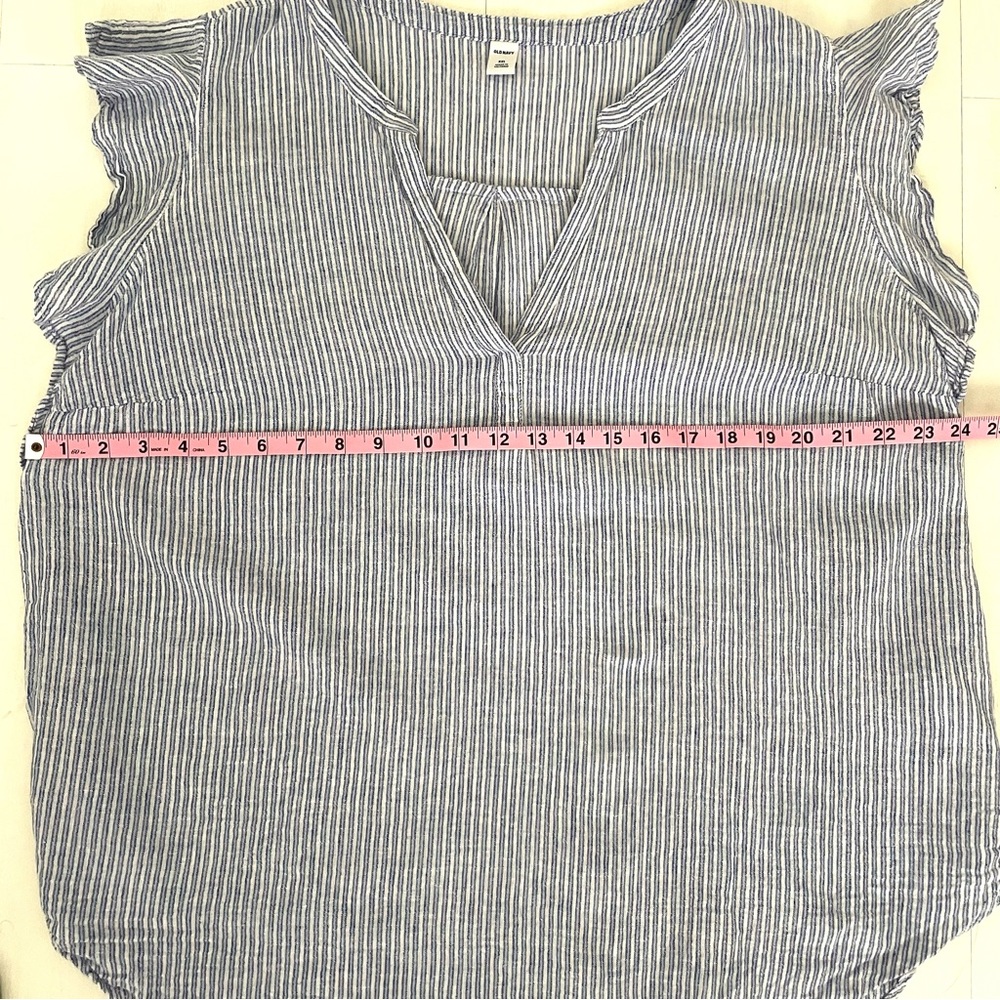 OLD NAVY Linen Cotton Blend Blue and White Striped Flutter Sleeve Blouse, XXL - Picture 14 of 15